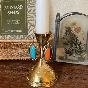 Sterling Silver Turquoise And Coral Earrings